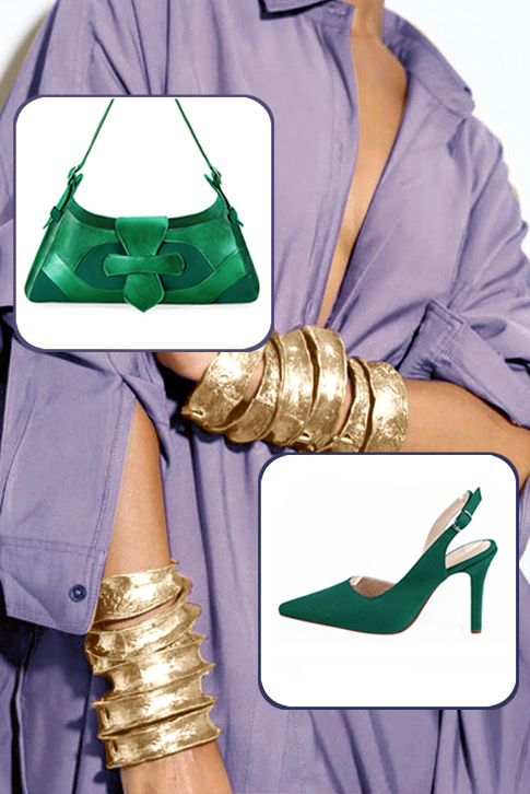 Women's emerald green elegant slingback heels. Pointed toe. High slim heel - Top view